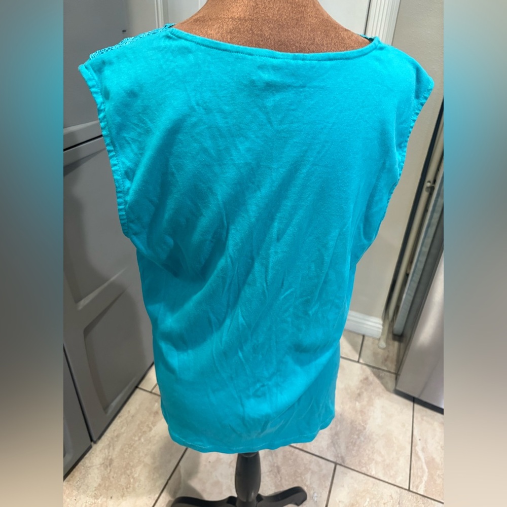 Rafaella Teal Lace V-Neck Blouse - Picture 4 of 5